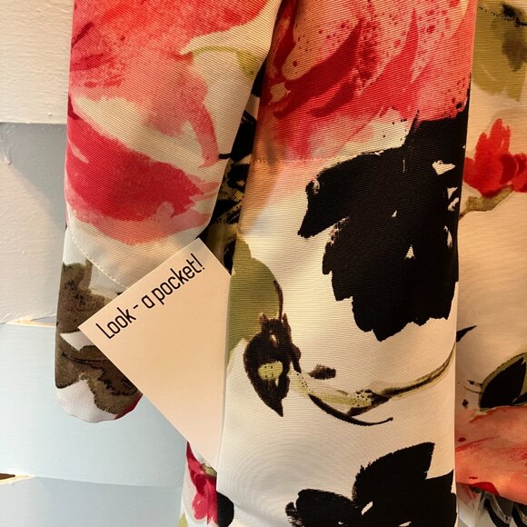 ic by Connie K Pink, Black, White & Green 3/4 Sleeve Floral Jacket Extra Large X - Picture 3 of 13